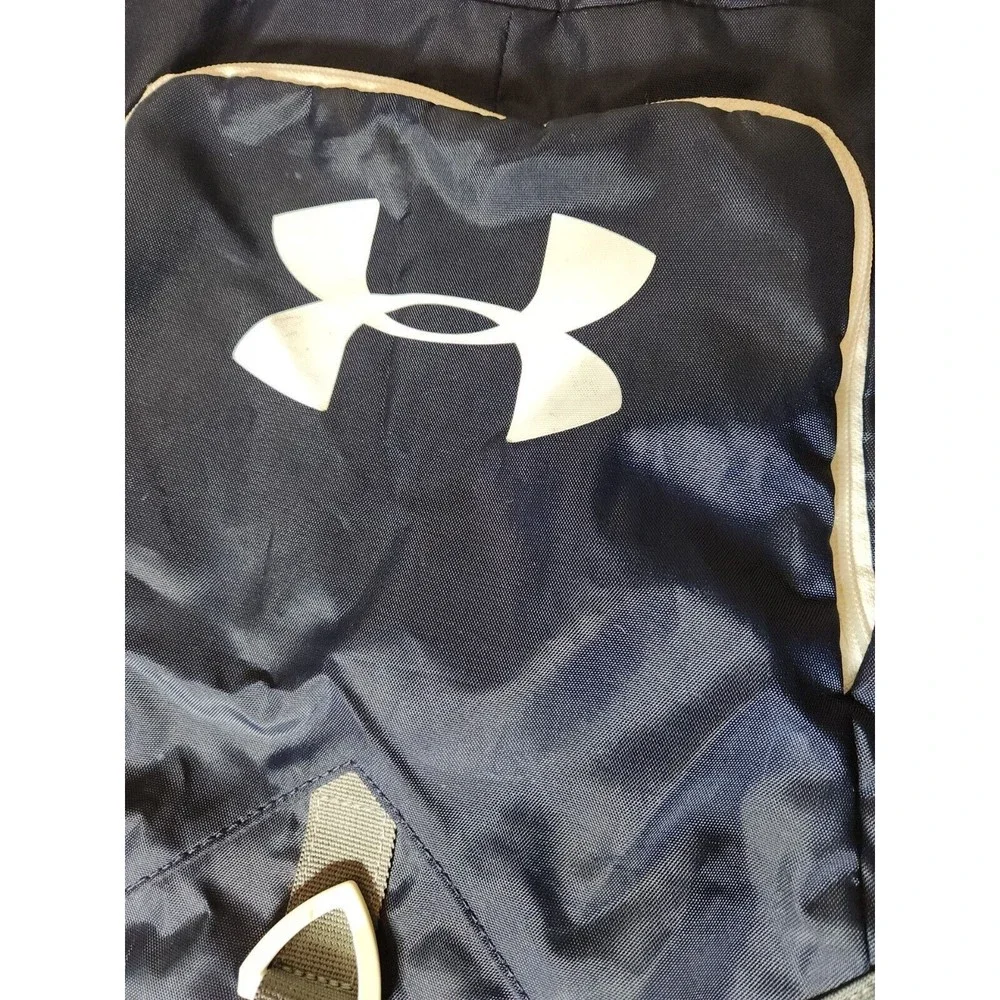 Under Armour Navy Blue Grey Drawstring Sackpack Gym Bag‎ with Front Zip Pocket